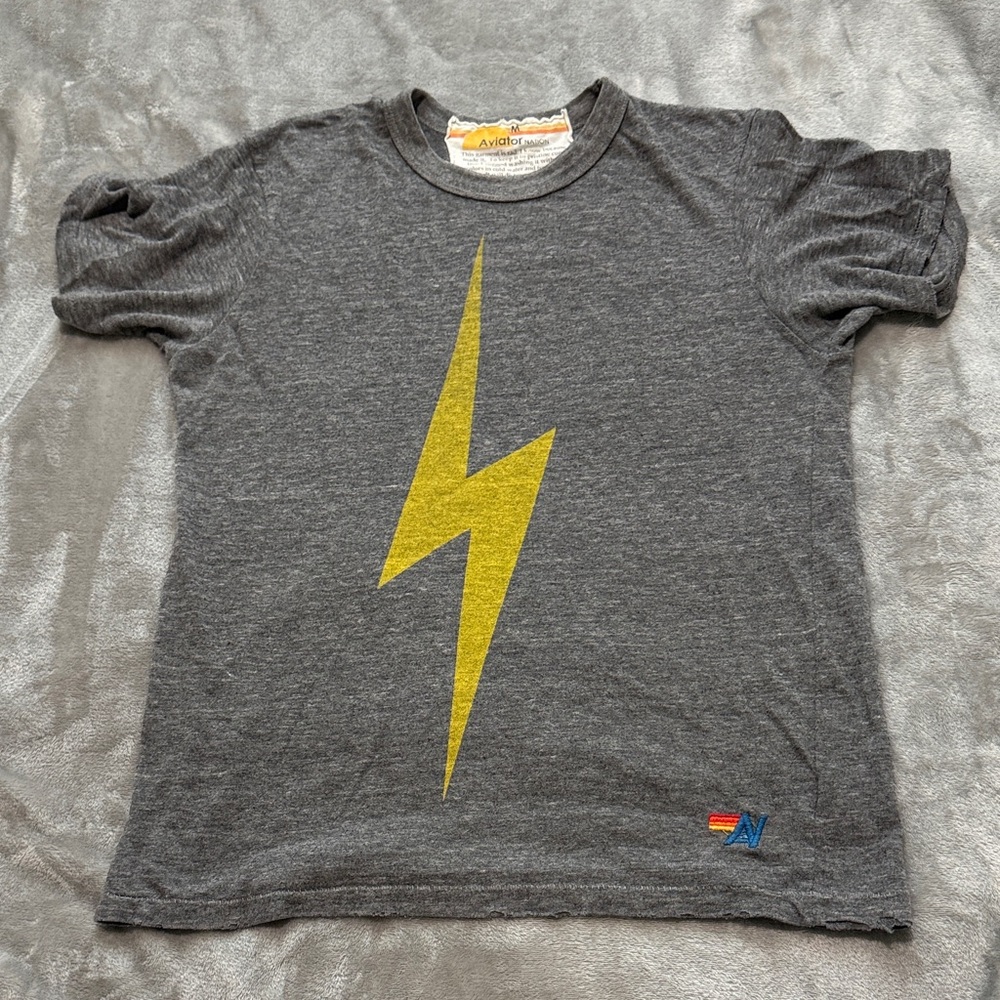 Aviator Nation Charcoal Tee with Yellow Lightning Bolt - Picture 2 of 4